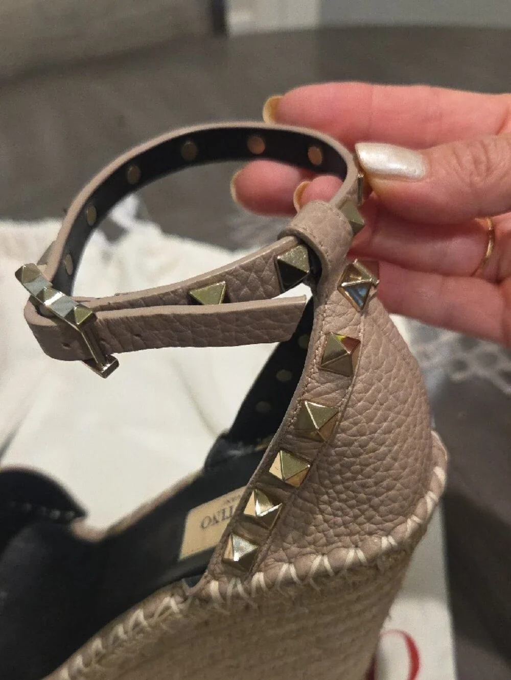 Valentino Beige Rockstud Espadrille Wedge Sandals